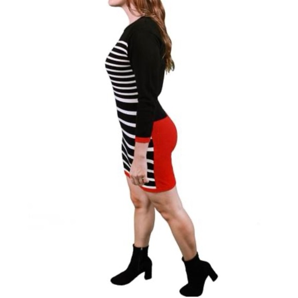 New Area Stars Color Block Stripe Mini Sweater Dress Black White Red Size Small - Picture 3 of 16